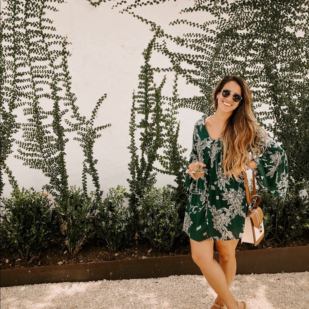 Green floral baby doll flowy dress